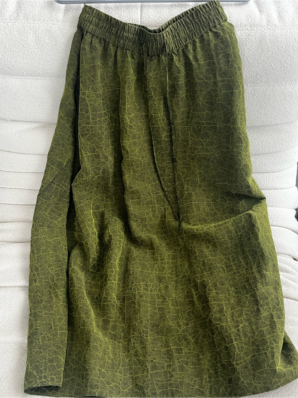 Chinese Olive Green Maxi Skirt with Elastic Waistband